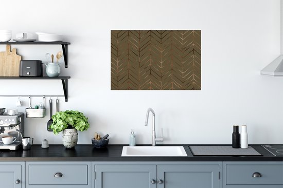 Luxe motif de lignes bronze sur fond vert foncé 60x40 cm
