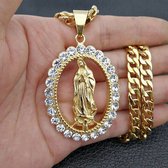 ICYBOY 18K Ketting met Religieus Maagd Maria Pendant Roestvrij Staal [GOLD-PLATED] [ICED OUT] [20 - 50CM] - Gold Virgin Mary Pave Crystal Stainless Steel Necklace