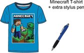 Minecraft T-shirt - Kleur Koningsblauw - 100% Katoen. Maat 134 cm / 9 jaar + EXTRA 1 Stylus Pen.