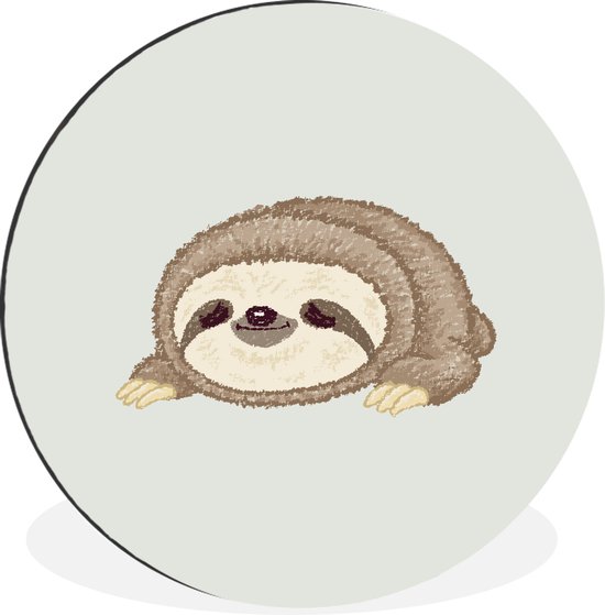 WallCircle - Wandcirkel - Muurcirkel - Kinderillustratie van een slapende luiaard - Aluminium - Dibond - ⌀ 60 cm - Binnen en Buiten