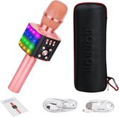 BONAOK - Karaoke Microfoon voor met Kleurrijke LED Verlichting - Draadloos - Draagbaar - 4-in-1 Bluetooth Karaoke Apparaat - voor iOS/Android - Roségoud