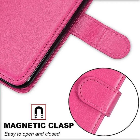 Coque Samsung Galaxy J6 2018 - Bookcase - Espace pour 3 cartes - Simili Cuir - avec 3x Protecteur d'écran Trempé - SAFRANT1 - Rose