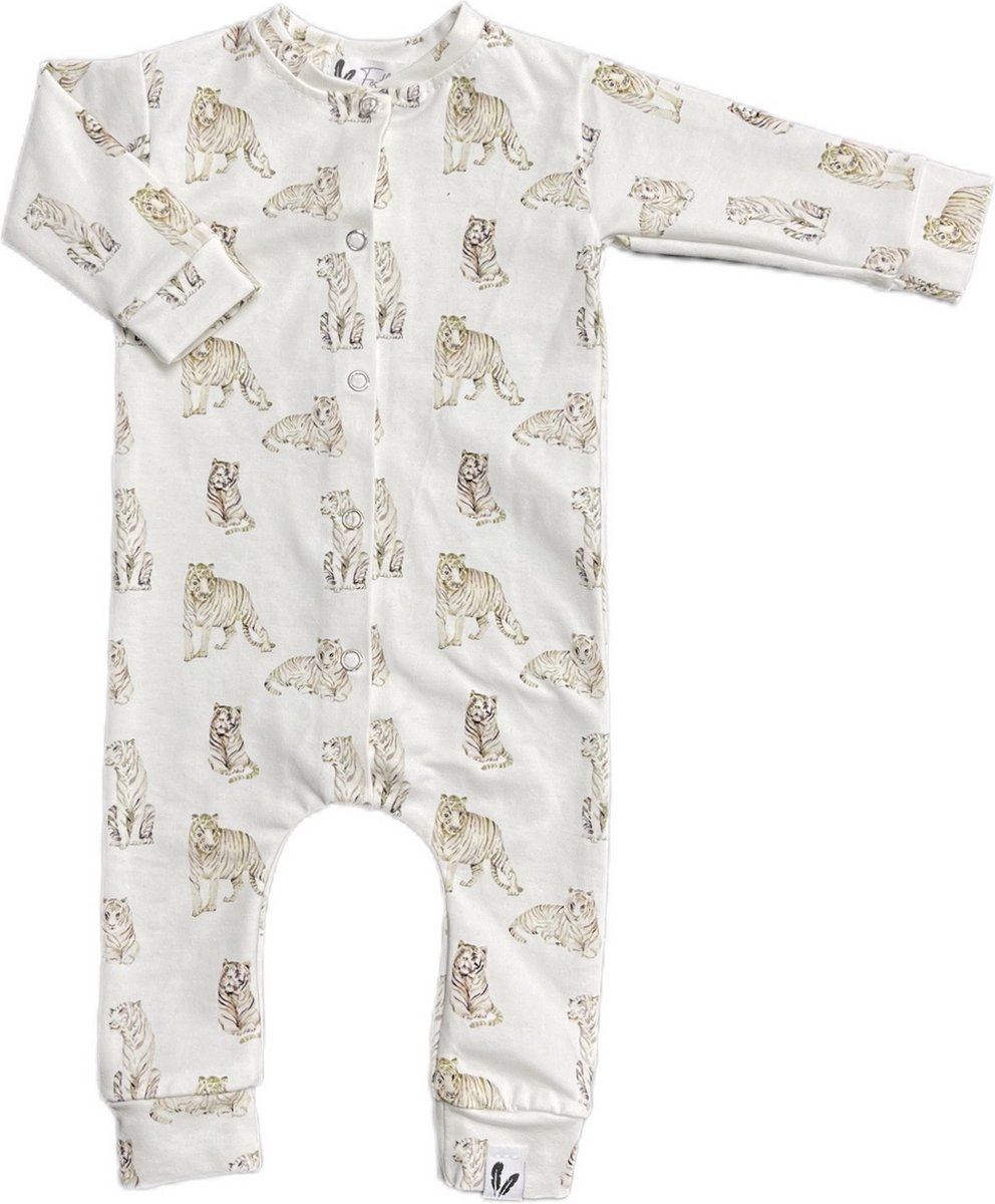 Boxpakje White Tiger - Tijgers - Wit/Beige - Maat 62/68 - Feathers - GOTS keurmerk