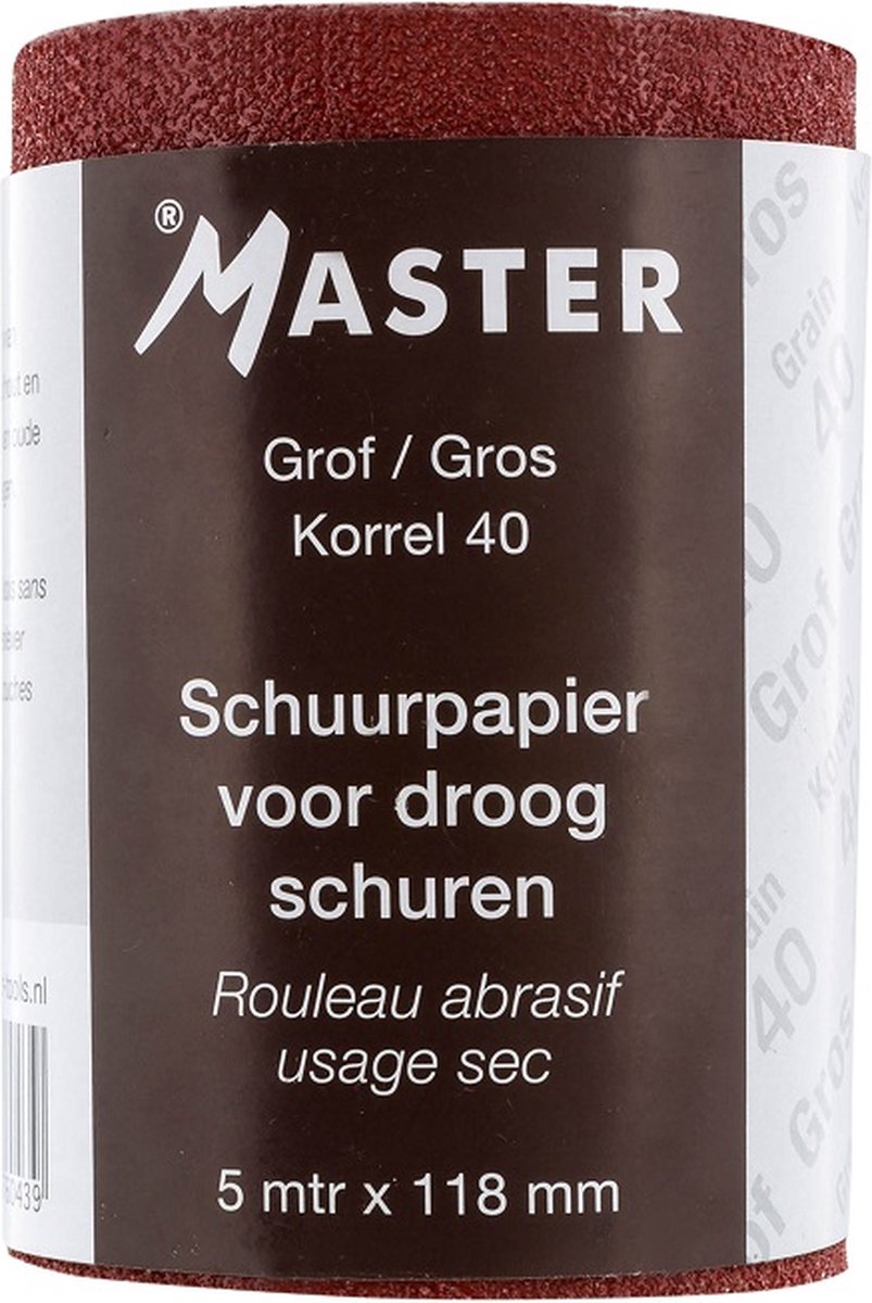 MASTER schuurpapier voor droog schuren | korrel 40 | breedte 118 mm | rol 5 mtr
