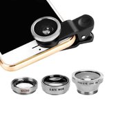 Multifunctionele 3 in 1 telefoon lens kit - Fish lens + macrolens + groothoeklens - Universele fish eye lens - Zilver