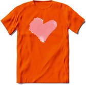 Valentijn Pastel waterverf Hart T-Shirt | Grappig Valentijnsdag Cadeautje voor Hem en Haar | Dames - Heren - Unisex | Kleding Cadeau | - Oranje - XXL