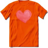 Valentijn Pastel waterverf Hart T-Shirt | Grappig Valentijnsdag Cadeautje voor Hem en Haar | Dames - Heren - Unisex | Kleding Cadeau | - Oranje - XL