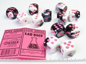 Set 12 st. 6-zijdig, 16mm Gemini Black-White w/pink
