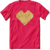 Valentijn Goud Hart T-Shirt | Grappig Valentijnsdag Cadeautje voor Hem en Haar | Dames - Heren - Unisex | Kleding Cadeau | - Roze - L