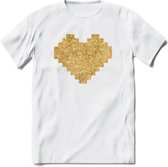 Valentijn Goud Hart T-Shirt | Grappig Valentijnsdag Cadeautje voor Hem en Haar | Dames - Heren - Unisex | Kleding Cadeau | - Wit - S