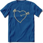 Valentijn Goud Hart T-Shirt | Grappig Valentijnsdag Cadeautje voor Hem en Haar | Dames - Heren - Unisex | Kleding Cadeau | - Donker Blauw - XL