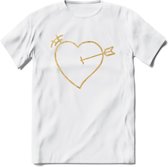 Valentijn Goud Hart T-Shirt | Grappig Valentijnsdag Cadeautje voor Hem en Haar | Dames - Heren - Unisex | Kleding Cadeau | - Wit - 3XL