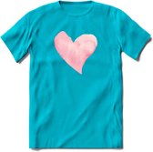 Valentijn Pastel waterverf Hart T-Shirt | Grappig Valentijnsdag Cadeautje voor Hem en Haar | Dames - Heren - Unisex | Kleding Cadeau | - Blauw - S