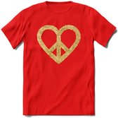 Valentijn Goud Hart T-Shirt | Grappig Valentijnsdag Cadeautje voor Hem en Haar | Dames - Heren - Unisex | Kleding Cadeau | - Rood - M