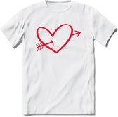 Valentijn Hart T-Shirt | Grappig Valentijnsdag Cadeautje voor Hem en Haar | Dames - Heren - Unisex | Kleding Cadeau | - Wit - 3XL