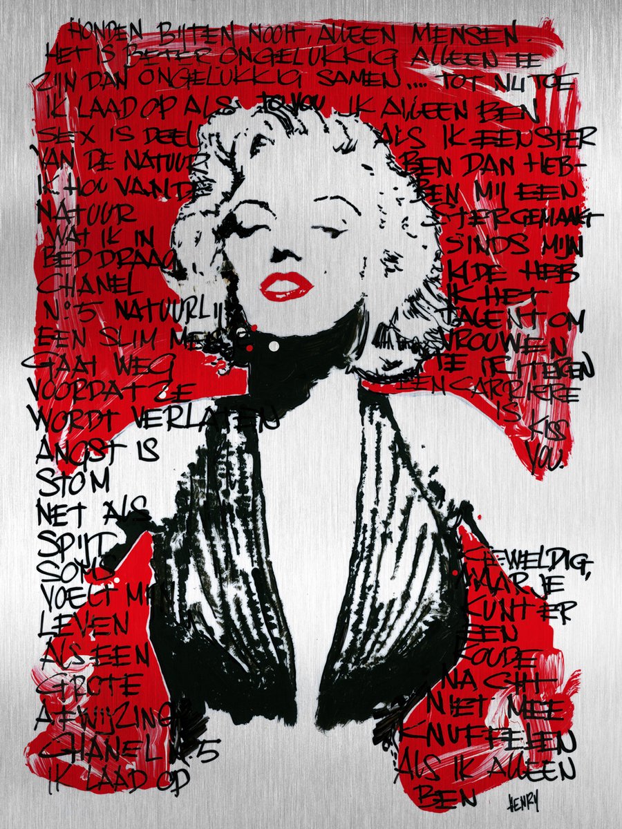 MARILYN MANROE * TO YOU * - sign painted kunstwerk op geborsteld aluminium 60 x 80 cm