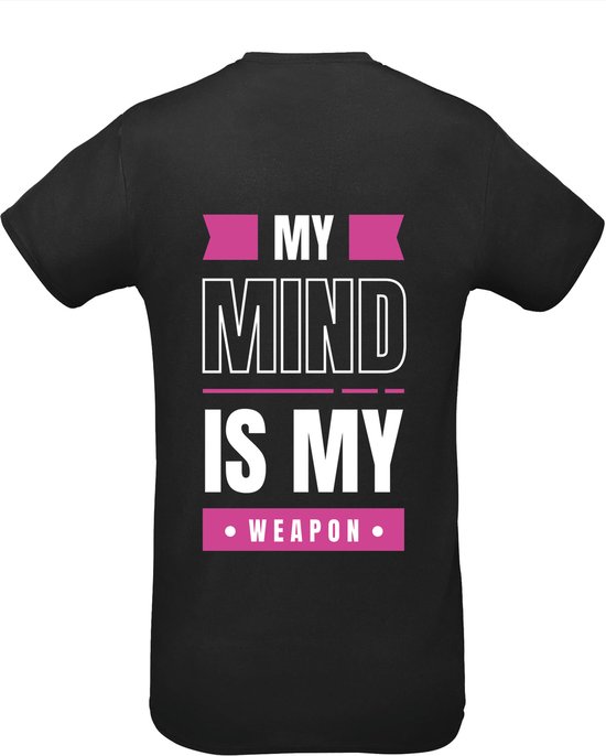 Huurdies Sportshirt | My mind is my weapon | maat XXL | Bedrukkingskleur roze | shirt zwart