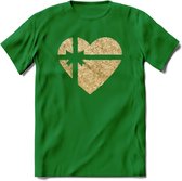 Valentijn Goud Hart T-Shirt | Grappig Valentijnsdag Cadeautje voor Hem en Haar | Dames - Heren - Unisex | Kleding Cadeau | - Donker Groen - S