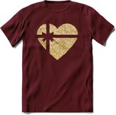 Valentijn Goud Hart T-Shirt | Grappig Valentijnsdag Cadeautje voor Hem en Haar | Dames - Heren - Unisex | Kleding Cadeau | - Burgundy - XL