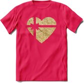 Valentijn Goud Hart T-Shirt | Grappig Valentijnsdag Cadeautje voor Hem en Haar | Dames - Heren - Unisex | Kleding Cadeau | - Roze - XL