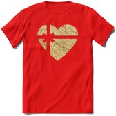 Valentijn Goud Hart T-Shirt | Grappig Valentijnsdag Cadeautje voor Hem en Haar | Dames - Heren - Unisex | Kleding Cadeau | - Rood - S