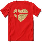 Valentijn Goud Hart T-Shirt | Grappig Valentijnsdag Cadeautje voor Hem en Haar | Dames - Heren - Unisex | Kleding Cadeau | - Rood - XL