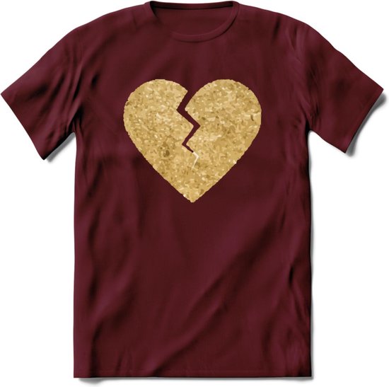Valentijn Goud Hart T-Shirt | Grappig Valentijnsdag Cadeautje voor Hem en Haar | Dames - Heren - Unisex | Kleding Cadeau | - Burgundy - S