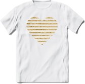 Valentijn Goud Hart T-Shirt | Grappig Valentijnsdag Cadeautje voor Hem en Haar | Dames - Heren - Unisex | Kleding Cadeau | - Wit - M