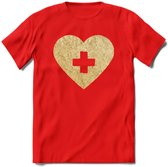 Valentijn Goud Hart T-Shirt | Grappig Valentijnsdag Cadeautje voor Hem en Haar | Dames - Heren - Unisex | Kleding Cadeau | - Rood - XXL