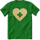 Valentijn Goud Hart T-Shirt | Grappig Valentijnsdag Cadeautje voor Hem en Haar | Dames - Heren - Unisex | Kleding Cadeau | - Donker Groen - 3XL