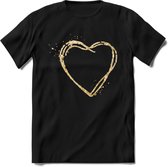 Valentijn Goud Hart T-Shirt | Grappig Valentijnsdag Cadeautje voor Hem en Haar | Dames - Heren - Unisex | Kleding Cadeau | - Zwart - 3XL