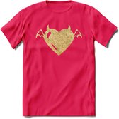 Valentijn Goud Hart T-Shirt | Grappig Valentijnsdag Cadeautje voor Hem en Haar | Dames - Heren - Unisex | Kleding Cadeau | - Roze - M