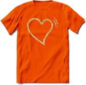 Valentijn Goud Hart T-Shirt | Grappig Valentijnsdag Cadeautje voor Hem en Haar | Dames - Heren - Unisex | Kleding Cadeau | - Oranje - XXL