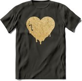 Valentijn Goud Hart T-Shirt | Grappig Valentijnsdag Cadeautje voor Hem en Haar | Dames - Heren - Unisex | Kleding Cadeau | - Donker Grijs - XXL