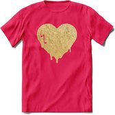 Valentijn Goud Hart T-Shirt | Grappig Valentijnsdag Cadeautje voor Hem en Haar | Dames - Heren - Unisex | Kleding Cadeau | - Roze - S