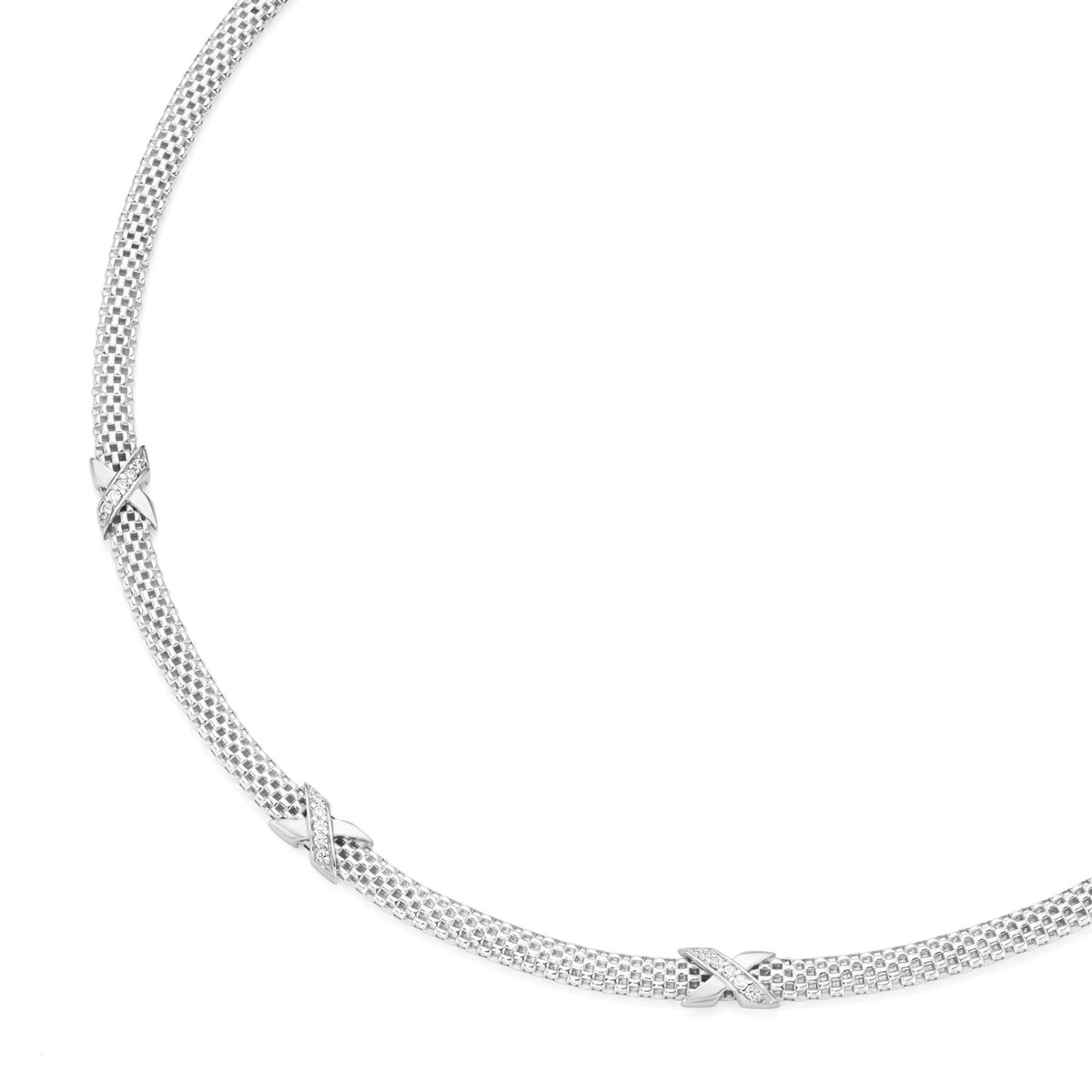 Glanzend gerhodineerd sterling zilver 925/0000 mesh-collier 45cm met 3 tussenschakels Xmotief.