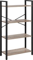 FURNIBELLA -Boekenkast met 4 niveaus, opbergrek, stalen frame, hoogte 120 cm, voor woonkamer, kantoor, studeerkamer en gang, industriële vormgeving, grijs-zwart LLS060B02