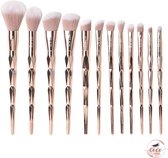 12 piece make-up kwasten set in Rose gold – met gratis roze etui – hoogwaardig synthetisch haar