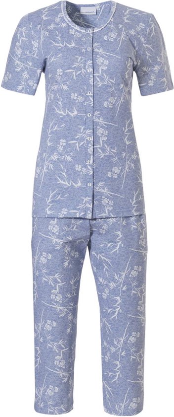 Doorknoop pyjama blauw en bloemen