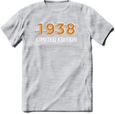 1938 Limited Edition T-Shirt | Goud - Zilver | Grappig Verjaardag en Feest Cadeau Shirt | Dames - Heren - Unisex | Tshirt Kleding Kado | - Licht Grijs - Gemaleerd - S