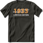 1933 Limited Edition T-Shirt | Goud - Zilver | Grappig Verjaardag en Feest Cadeau Shirt | Dames - Heren - Unisex | Tshirt Kleding Kado | - Donker Grijs - M