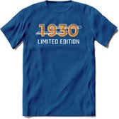 1930 Limited Edition T-Shirt | Goud - Zilver | Grappig Verjaardag en Feest Cadeau Shirt | Dames - Heren - Unisex | Tshirt Kleding Kado | - Donker Blauw - S