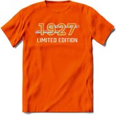 1927 Limited Edition T-Shirt | Goud - Zilver | Grappig Verjaardag en Feest Cadeau Shirt | Dames - Heren - Unisex | Tshirt Kleding Kado | - Oranje - M