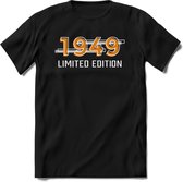 1949 Limited Edition T-Shirt | Goud - Zilver | Grappig Verjaardag en Feest Cadeau Shirt | Dames - Heren - Unisex | Tshirt Kleding Kado | - Zwart - S