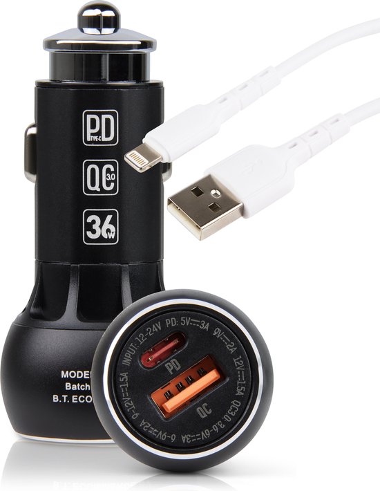 Chargeur de voiture USB + câble iPhone - Chargeur rapide iPhone 11/12/13 -  Câble de... | bol.com