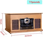 DAB platenspeler dl 7-in-1 platenspeler vintage hout CD USB-speler vinyl speler, ingebouwde stereoluidspreker vinyl platenspeler, USB-codering, 3,5 mm hoofdtelefoonaansluiting, cinch, AUX-IN