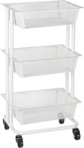 Kamyra® Trolley met Mandjes - Keukentrolley, Serveerwagen, Roltafel - Keuken & Badkamer - 80x44x88 cm - Ijzer - Wit
