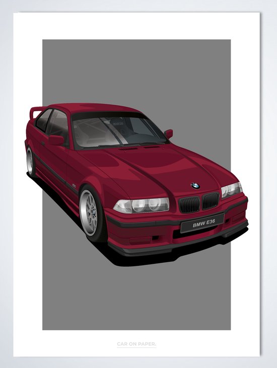 BMW E36 sur Poster - 50 x 70cm - Poster Voiture Pépinière / Chambre / Bureau