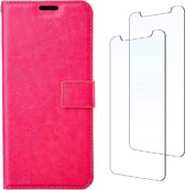 LuxeBass Boekhoesje en 2x Screenprotector geschikt voor iPhone 13 Pro -  Roze - telefoonhoes - gsm hoes - telefoonhoesjes