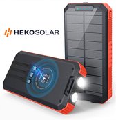 HEKO Solar® Powerbank Spark 30000mAh - Ingebouwde kabels - Oplader voor Iphone en Samsung - Zonneenergie - Snellader - 5x USB - USB c adapter - Lightning - Wireless charger - Voor reizen en festivals